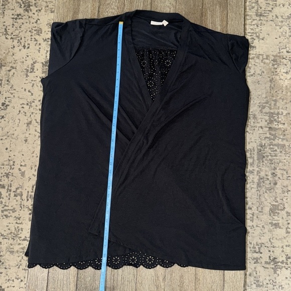 Logo By Lori Goldstein Eyelet Open Front Kimono Cardigan Black - Picture 10 of 11